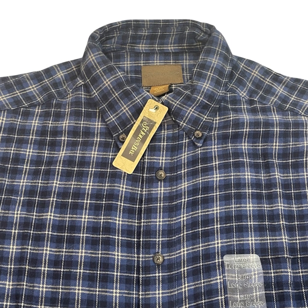 St Johns Bay Mens Large Potomac Blue Grid Plaid Flannel Button Down Shirt NWT